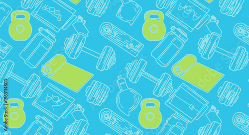 Seamless Fitness Pattern with Dumbbells and Yoga Mats