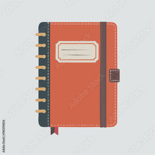 orange leather journal with elastic closure and gold rings