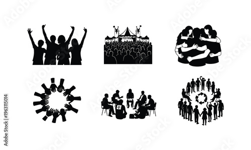 Community vector illustration of diverse groups gathering for events and social circle interactions