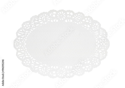 Fotografie White Paper Lace Doily for Retro Cafe and Restaurant Table Setting-300dpi-