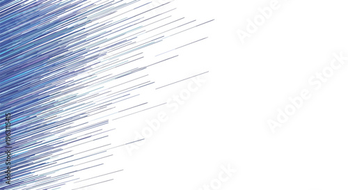 Dynamic abstract background with many thin blue and purple diagonal lines moving across a white space for speed.