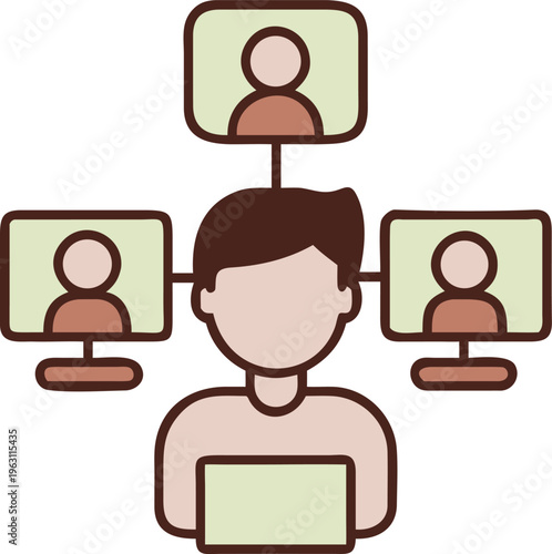 Illustration of a person participating in a video conference call with multiple participants high quality professional