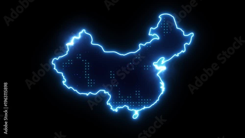 Neon Stroke Map Animation of CHINA with Glowing Light Effects