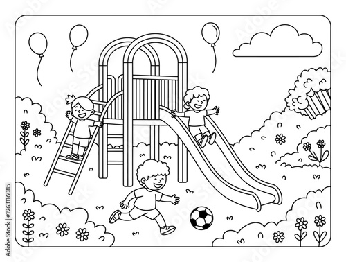 Children Playing on a Playground Vector Illustration