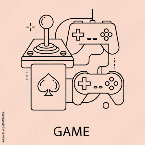 Minimal line of gaming controllers and card line minimal gaming controllers game arcade machine game console