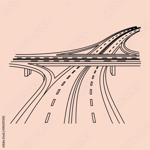 Minimal line of highway interchange with multiple roads lines