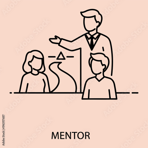 Minimal line of mentor and two students line minimal teacher education