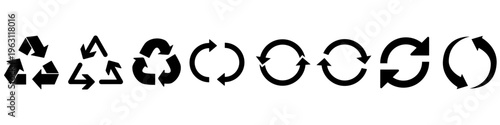 Recycle icon vector set. Recyclable materials illustration sign collection. Trash symbol. Eco logo. Recycle button web icons set. Ecology symbols. 