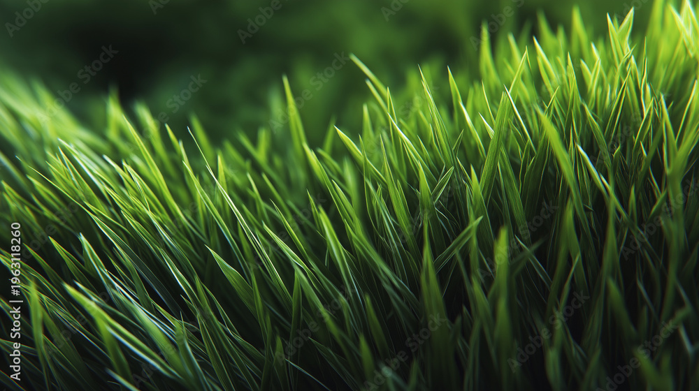 Fototapeta premium Green grass macro texture with sunlight natural background