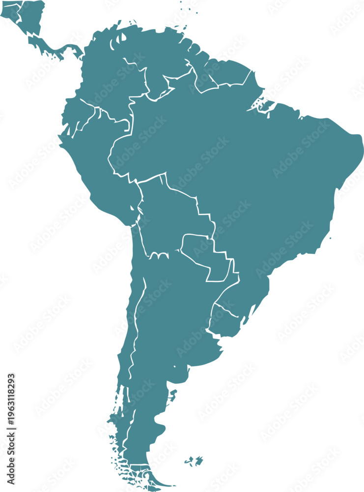 Fototapeta premium South America Continent Vector Map with Country Borders Outline