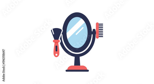 Vintage hairdressing tools on a mirror in retro style with warm lighting for beauty and fashion