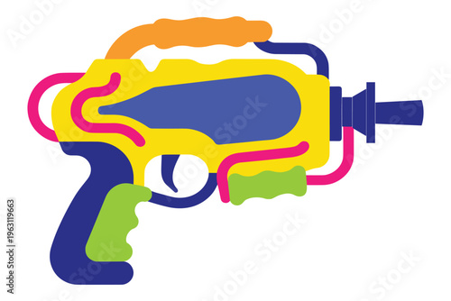 Colorful toy water gun isolated on white background for summer fun and backyard activities.