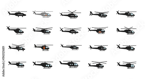 Set of Helicopter Icons and Silhouettes