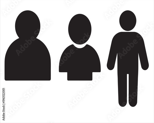 Three black silhouette human figures standing side by side on white background.