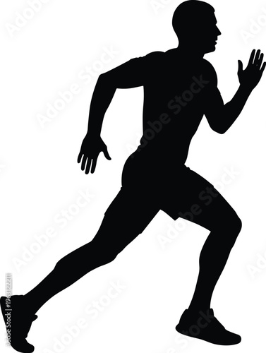 Running athlete silhouette in dynamic stride pose symbolizing speed, fitness, endurance, and sports training for design and illustration