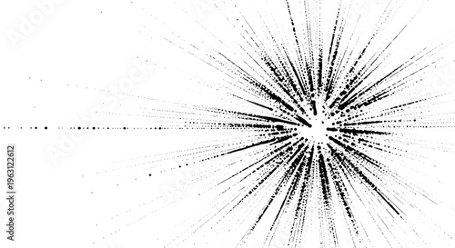 Explosion of light and particles radiating outwards from a central point abstract