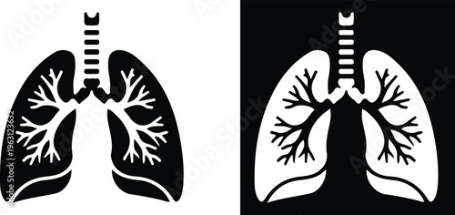 human lung anatomy symbol white black icon set vector illustration black background 