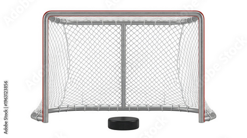 Tableau sur toile Transparent png of a hockey goal net with puck on black background