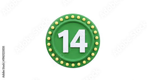 Green Circle with Number 14 and Yellow Dots