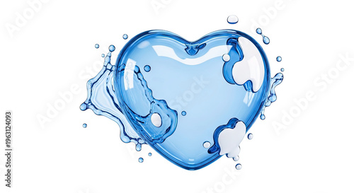 Heart-shaped water splash with droplets