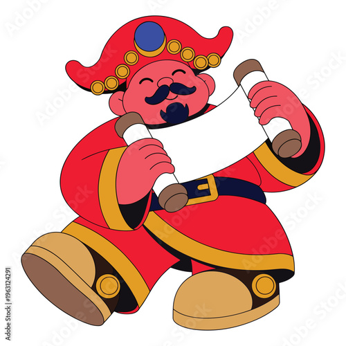 Traditional chinese god of wealth holding blank scroll for lunar new year and prosperity.