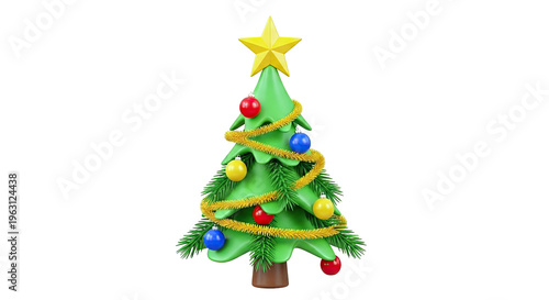Stylized 3D Christmas Tree with Ornaments and Star