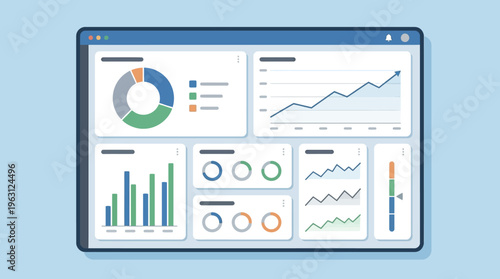 Modern Web Dashboard UI Interface Design with Data Visualization Charts and Analytics Graphs for Business Management