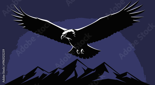 Majestic eagle soaring with wings spread wide in powerful flight.