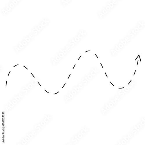 Wavy Dashed Line Arrow Sketch for Bouncing Route and Map Tracking