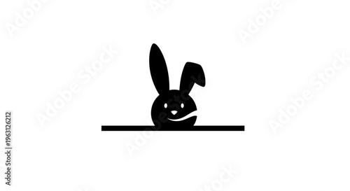 Minimalist Black Rabbit Head Peeking Over a Horizontal Line.