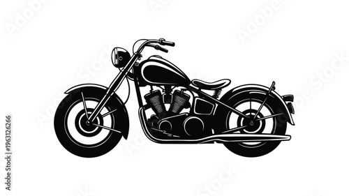 Classic black motorcycle illustration, vintage cruiser vector graphic.