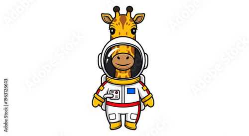 Adorable Giraffe Astronaut Vector Illustration in a Space Suit, Perfect for Children's Books, Educational Materials, and Whimsical Animal-Themed Designs