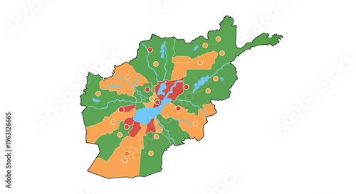 Afghanistan Political Map Vector Illustration Depicting Regional Divisions and Conflict Zones, Ideal for Geopolitical Analysis, News Reporting, and Educational Content