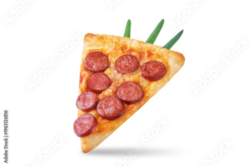 Pizza mini with tomato sauce and sausages in the form of carrots on a white isolated background