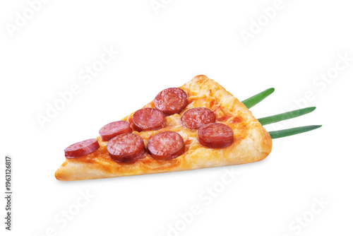 Pizza mini with tomato sauce and sausages in the form of carrots on a white isolated background