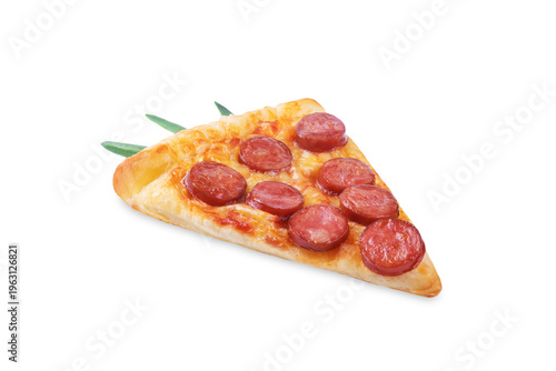 Pizza mini with tomato sauce and sausages in the form of carrots on a white isolated background