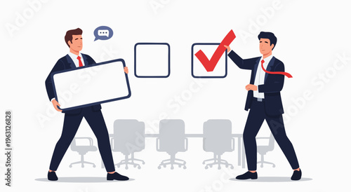Choosing the Right Option Business Meeting Vector Illustration of Decision Making and Agreement