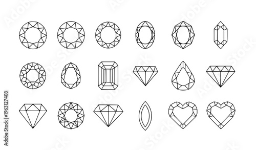 Diamond Icon Collection Flat Gemstone Shapes Vector Set