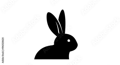 Minimalist Black Rabbit Silhouette with Long Ears and Small Eye.