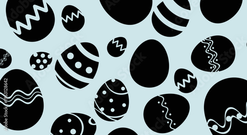 Collection of black Easter eggs with various decorative patterns.