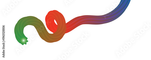 A colorful abstract art piece featuring a wavy line with a gradient of colors