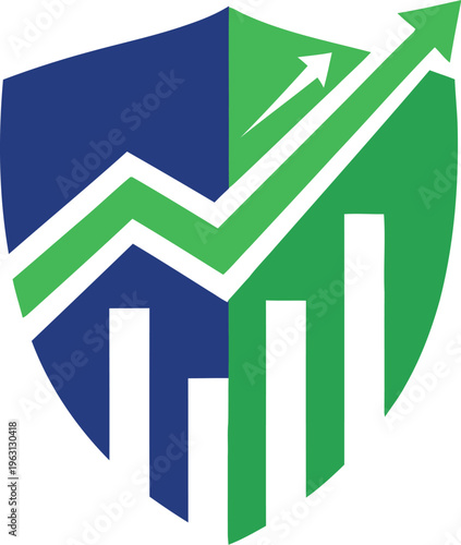 3D green business growth graph with upward arrow icon showing market success and progress