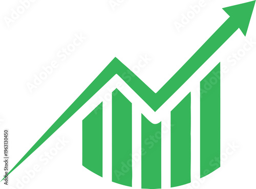 A 3d business financial graph with a green arrow shows market growth and profit success through a professional bar chart illustration of investment progress and sales increase