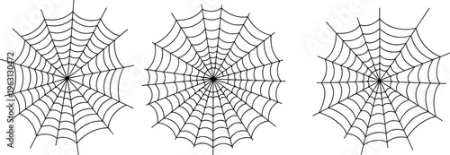 Spider web silhouettes set isolated on white background, Halloween design elements featuring detailed cobweb patterns for decoration, spooky theme illustration and graphic resource