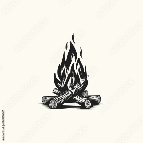 Generated on Campfire icon. Fireplace symbol. Bonfire vector illustration. Firewood logotype shilouttee art with white background