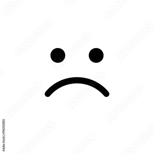 Sad face emoticon on white background, a symbol of disappointment and sadness, used to express unhappiness or depression in digital communication.