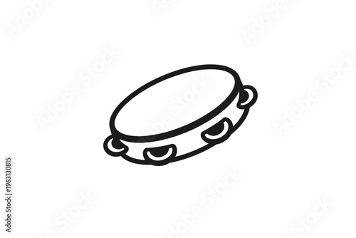 A black line drawing of a tambourine on a white background, simple musical instrument icon