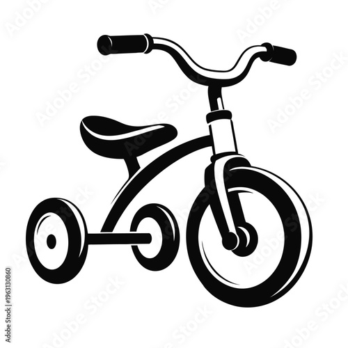 Black tricycle silhouette on white background for kids learning to ride