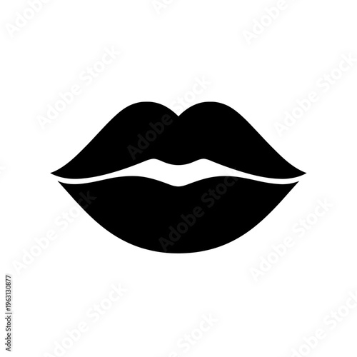 A minimalist illustration of a pair of lips in black on a white background, symbolizing beauty and expression.