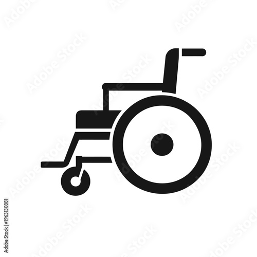 Black silhouette of a standard wheelchair on a white background, symbolizing accessibility and mobility aid for people with disabilities